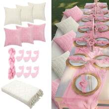 Beeveer - Manta de picnic bohemio extragrande de 91 x 71 pulgadas con camino de mesa rosa, 6 fundas de almohada, 6 servilletas de algodón tela de gran tamaño, manta de playa, lavable, picnic - Rosado - Ver 8