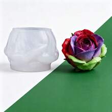 1 pieza Molde de silicona con aroma a rosa para vela, molde de silicona DIY para decoración del hogar con flor de rosa en relieve - Blanco - Ver 5