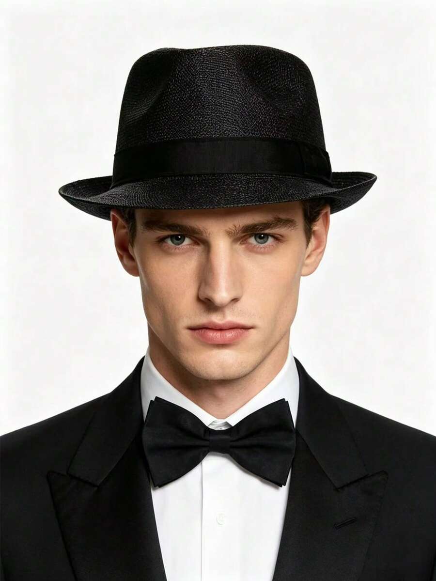 Cappello di lino, cappello a cilindro, cappello da gentiluomo, set con papillon, Ognissanti, festa in costume, adatto per uso quotidiano e outfit - Multicolore - Visualizzare 1