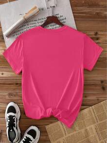 Camiseta vintage mujer, manga corta, cuello redondo, estampado playa y cocoteros, corte holgado, casual y elegante, primavera- - Rosa Fucsia - Ver 2