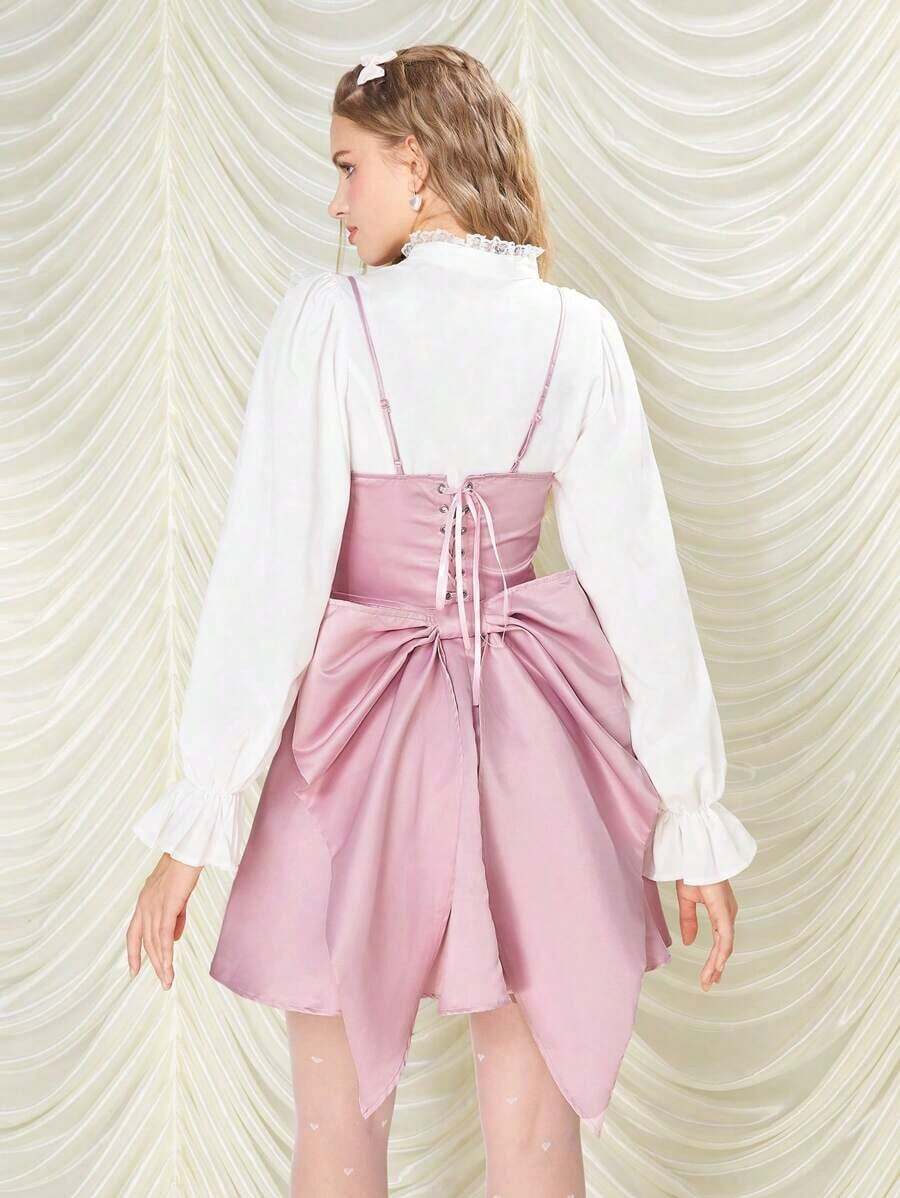 Vestido de tirantes elegante de unicolor y simple para uso diario de mujer - Rosa - Ver 1