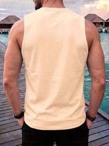 Short-Sleeved T-Shirt With A Round Neck And Simple Design - Khaki - View 3