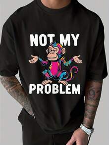 Vintage Herren "Not My Problem" Affe Grafik T-Shirt, Bunter Affe & Schriftzug, Retro Streetwear Top - Black - View 6