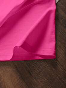 Camiseta de manga corta con cuello redondo y estampado de letras, de uso casual y versátil para uso diario - Rosa Fucsia - Ver 3