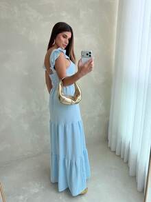 Long Dress With Lace Detail At The Waist, Duna Fabric. - 天藍色 - 查看 2