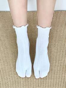 1/4 Pasang Kaos Kaki Minimalis Serbaguna Motif Garis Vertikal dengan Jari Kaki Terpisah, Panjang Setengah Betis - MultiWarna - View 10