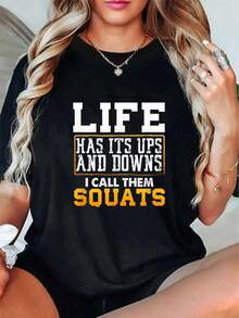 Camia de Regalo para Mujer con Temática de Sentadillas Fun Fitness, Transpirable y Cómoda - Negro - Ver 6