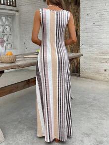 YHHBreezaya Vestido casual sin mangas con cuello redondo y bolsillos a rayas para mujerYHH - Albaricoque - Ver 2