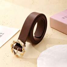 1 chiếc thắt lưng da màu nâu cà phê có khóa xoắn điều chỉnh được dành cho nữ, phù hợp với quần jeans và váy mặc hàng ngày. - Cà phê nâu - Xem 2
