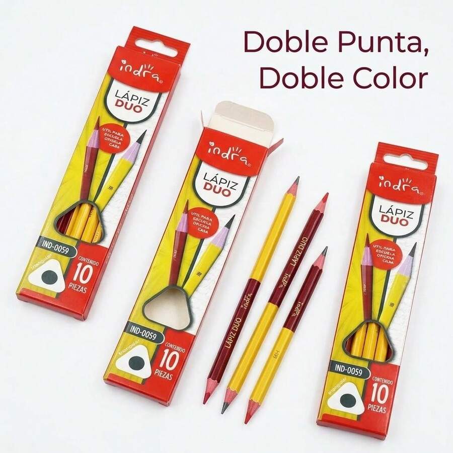 Indra Box Of 10 Triangular Duo Pencils IND-0059N HB/Red Graduation Ergonomic And Functional For Writing And Drawing - Sets - View 1