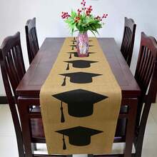 1pc Yellow Graduation Table Runner, Graduation Cap Centerpiece Decor, Rustic Graduation Party Table Decoration - Multicolor - View 14