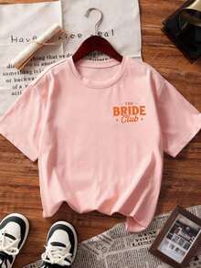 1 pieza de camiseta de manga corta holgada para mujer, ideal para el verano, con estampado gráfico para despedida de soltera, ropa encantadora para mujer, atuendo para vacaciones.Ropa de festival, blusa elegante para mujer, ropa casual de verano para mujer, atuendo de vacaciones para mujer.Blanco - Rosa - Ver 4