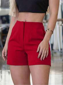 Pantalones cortos deportivos casuales con cintura elástica para mujeres, adecuados para entrenamiento y fitness, color negro de verano - Rojo - Ver 5