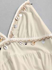 Vestido de mujer con cuello halter, cintura con lazo y bordado para vacaciones - Albaricoque - Ver 3