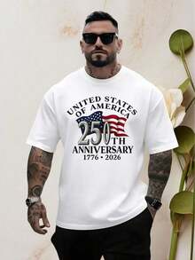 Big And Tall Mens Shirts 180G Cotton Short Sleeve Shirt 250th Anniversary Patriotic Theme Print Vintage Numbers And Design American Celebration Daily Casual Top GOHS - 白色 - 查看 1