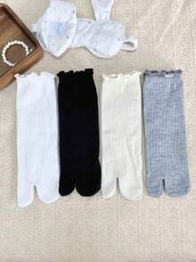 1/4 Pasang Kaos Kaki Minimalis Serbaguna Motif Garis Vertikal dengan Jari Kaki Terpisah, Panjang Setengah Betis - MultiWarna - View 5