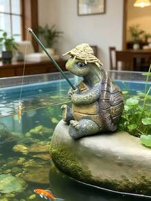 1個趣味釣魚海龜樹脂卡通雕像花園裝飾，適用於戶外/庭院池塘裝飾水景裝飾，適合歐美家庭園藝，創意微型雕像，絕佳禮物選擇，花園裝飾，園藝裝飾品，園丁漁夫，休閒花園裝飾，居家花園小矮人裝飾（盒內附釣魚竿自黏式） - 多款1 - 查看 1