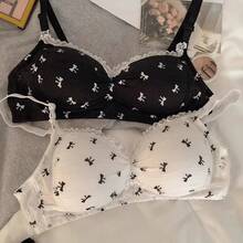Ropa interior con pajarita dulce, busto pequeño para mujer, sin anillo de acero, burbuja de encaje, sujetador antiflacidez de estilo japonés, fino y transpirable - Blanco - Ver 4