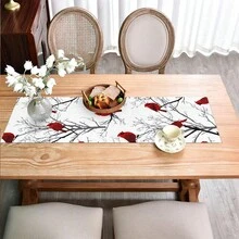 1pc American Country Style Table Runner, With Northern Cardinal Elements, Suitable For All Seasons. Can Be Used On Dining Table, Coffee Table, Sideboard, TV Stand, Vanity, Nightstand, As Well As For Weddings, Afternoon Tea, Birthday Parties, Holiday Gatherings, And More. - Multicolor - View 8