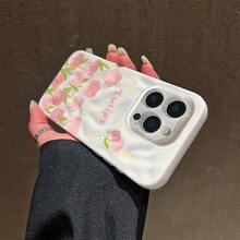Pastel Tulip Print Wavy Phone Case, Shockproof Protector With Raised Corners, Anti-Scratch Anti-Fingerprint, Fresh Flower Design Compatible With IPhone 17 16 15 14 13 12 Pro Max - White - View 2