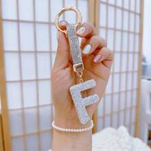1pc Diamond Embellished Lucky Letter Keychain Car Key Chain With Crystal, Bling Key Fob - Multicolor - View 19