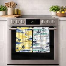 2/4/6pcs Set, Dish Towels With Sailboat & Palm Tree Prints, Super Absorbent Microfiber Modern Dish Cloths, Cooking & Baking Tea Towels, Cleaning Rags, Hand Towels, Highly Absorbent & Soft, Kitchen Decor, Gifts For Neighbors, Mothers, Birthdays, Housewarming For Friends, Kitchen Essentials, Daily Necessities - Multicolor - View 5