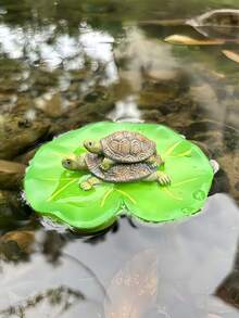 1pc Floating Turtle In Lotus Pond Decor, Resin Slouchy Turtle Statue Suitable For Pond, Swimming Pool, Yard, Outdoor Decoration, Cute Turtle Figurine Gift For Turtle Lovers - Multicolor 1 - View 5
