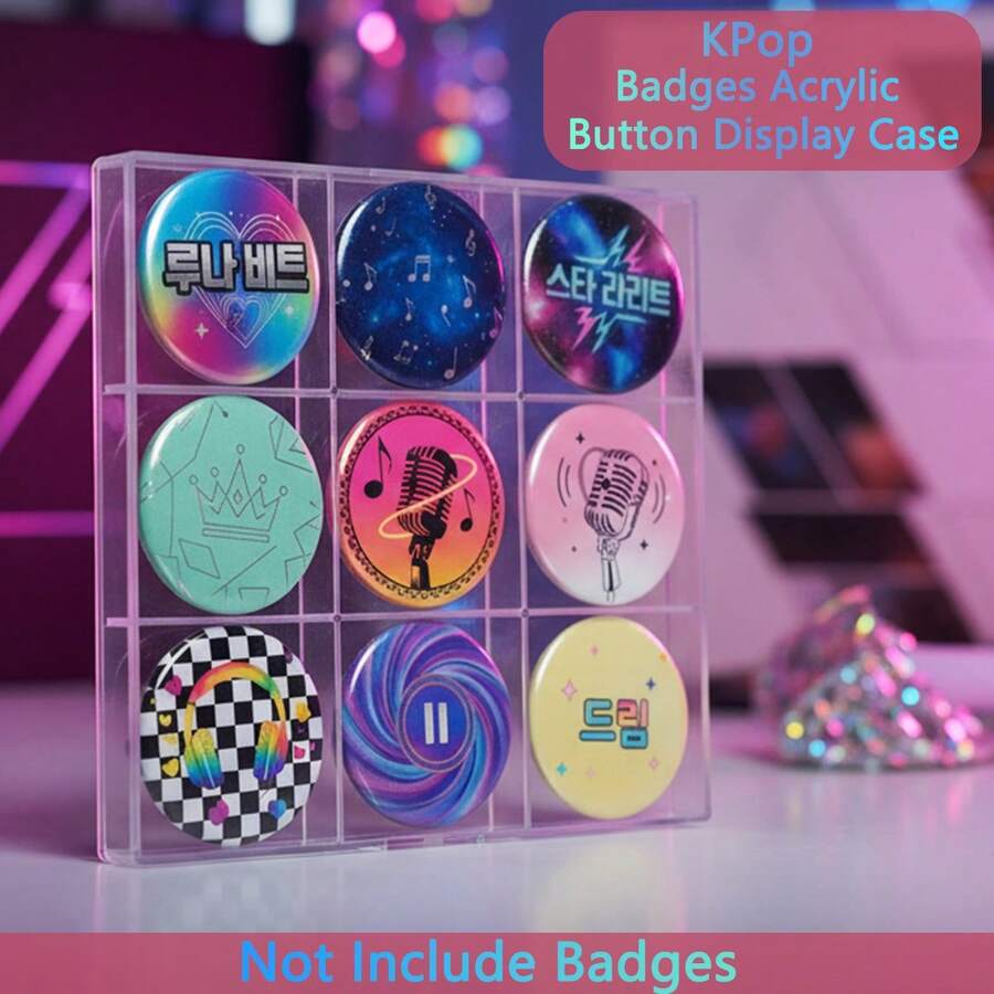 1PC K Pop Badges Acrylic Button Display Case - Button Pin Badges Storage Organizer Box, Badges Display Case Button Holder, Button Pin Display Holder Button Storage, Pin Collection Display Case Badge Organizer, Party Game Accessory, Hold Up To 9 Pins For K-Pop Fan(Not Include Badges) - Nine-square Grid - View 1