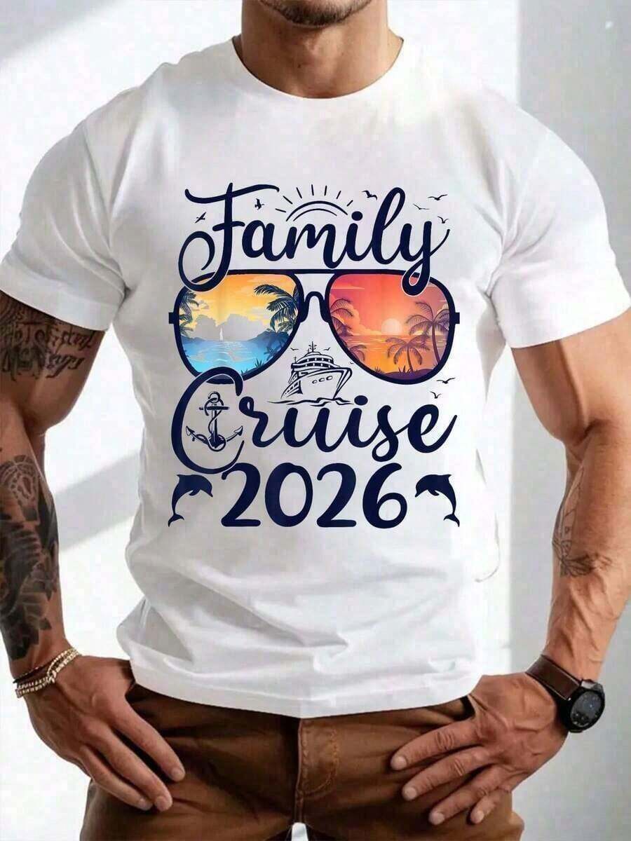 Cruze Familiar 2026 Vacaciones de Verano Camisetas a Juego para la Familia, Camisetas Gráficas para Hombres - Blanco - Ver 1