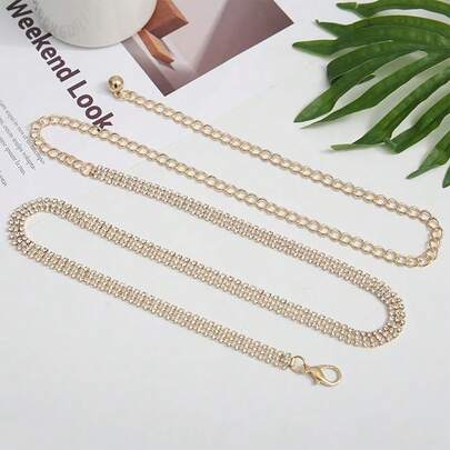 1pc Rhinestone Decor Single-Layer Fashionable Waist Chain, Suitable For Dresses