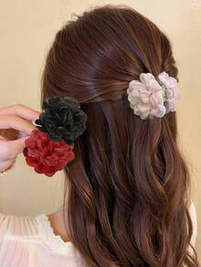 1pc/2pcs 5cm/1.96in Small Size Solid Color Shiny Glitter Flower Hair Claw Clips, Suitable For Thin Hair, Versatile For Daily Wear, Party And Event Styling Summer Hair Accessories Hair Clips Beach Hair Clutch - Multicolor - View 11