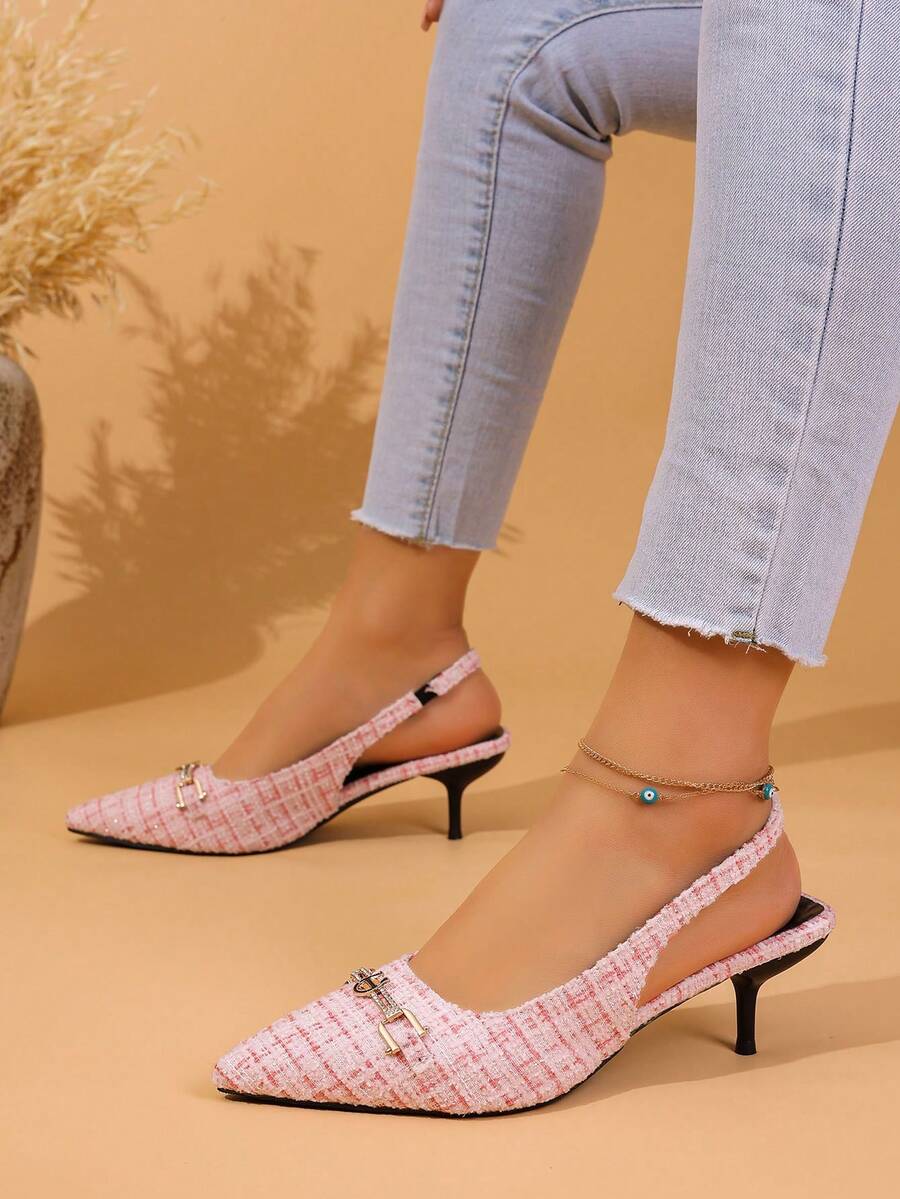 Zapatos de tacón bajo con punta y tira trasera para mujer, versátiles para ir al trabajo, la playa o fiestas - Rosa - Ver 1