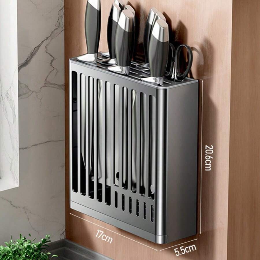 Soporte para cuchillos, estante de cocina para encimera, soporte integrado para tabla de cortar y cuchillos - A - Ver 1