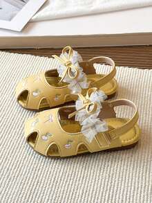 Sandal Putri Anak Perempuan Terbaru 2026, Sol Lembut Berongga Anti Selip dengan Pita, Sepatu Anak Musim Semi/Musim Gugur - Jahe - View 5
