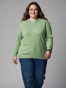 Vivi Women's Plus Size Wool Sweater For Cold Weather, Basic Knit, Long Sleeve - Mint Green - View 2