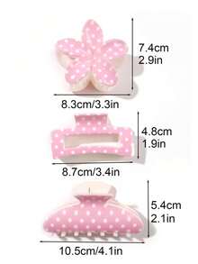 3pcs This Cherry Blossom Pink Polka Dot Checkered Semi-Circular Hair Clip Has A Retro French Style, Exuding An Elegant And Sweet Girlish Charm. It's Suitable For Everyday Wear, Work, Afternoon Tea Parties, Ponytails, Half-Updo Summer Outfits, Beach Accessories, And Summer Beach Hair Clips. - Multicolor - View 5
