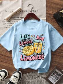 Cute And Creative Cotton T-Shirt With A Bread And Jam "Go Spread The Gospel" Print For Girls. Soft And Comfortable Against The Skin, Suitable For Everyday Wear And Outdoor Activities, Stylish And Versatile. - 藍色 - 查看 2