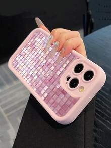 Capa para celular com estampa xadrez em ágata rosa brilhante, compatível com iPhone 17, 17 Pro, 17 Air, 17 Pro Max, 11, 11 Pro, 11 Pro Max, 12, 12 Pro, 12 Pro Max, 13, 13 Pro, 13 Pro Max, 14, 14 Pro, 14 Plus, 14 Pro Max, 15, 15 Pro, 15 Plus, 16, 16 Pro, 16 Pro Max e 16 Plus. - Preto - Ver 4