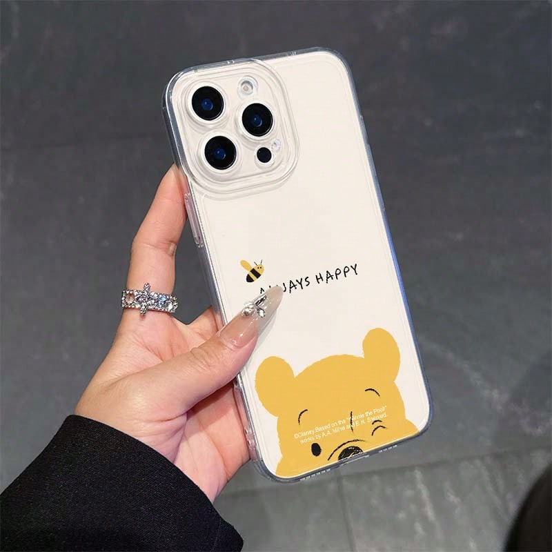 Ốp điện thoại silicon trong suốt unisex với thiết kế Winnie the Pooh của Disney - hoạt hình, thoải mái khi chạm vào, dễ thương, chủ đề ong, thời trang, cao cấp, phong cách truyện tranh - tương thích với các dòng điện thoại iPhone 17/17 Pro/17 Pro Max/16/15/14/13/12 PRO & PRO Max. - Trong sáng - Xem 1