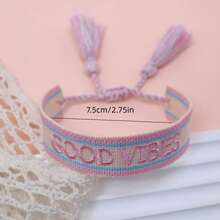 1件刺繡字母波希米亞手工編織友誼手鍊，適合家庭與朋友的節日禮物，派對祝福手鍊 - 彩色 - 查看 5