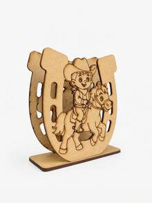 Servilletero herradura vaquero MDF para fiestas infantiles decoración mesa western niño primera comunión presentación porta servilletas madera - Café integral - Ver 4