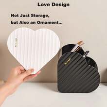 Makeup Brush Holder, Pencil & Lipstick Organizer, Desktop Pen Cup, Bedside Remote Control & Glasses Holder, Diagonal Slot 4-Grid Design, Heart-Shaped Pen Cup & Lipstick Organizer - Multicolor - View 3