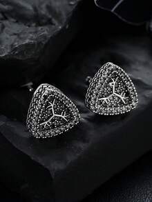 1 Coppia Di Orecchini A Perno Triangolari Completamente Tempestati Di Diamanti Di Lusso Alla Moda Per Uomo, Accessorio Maschile Con Texture Unica A Ramo, Adatto Per Uso Quotidiano, Regalo Per Amici In Occasione Di Festività, Compleanni, Anniversari - Multicolore - Visualizzare 6