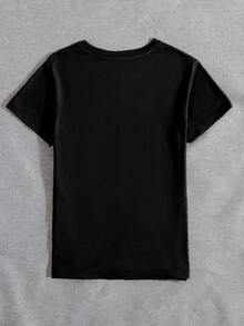 Camiseta de cuello redondo con estampado de mariposa - Negro - Ver 2