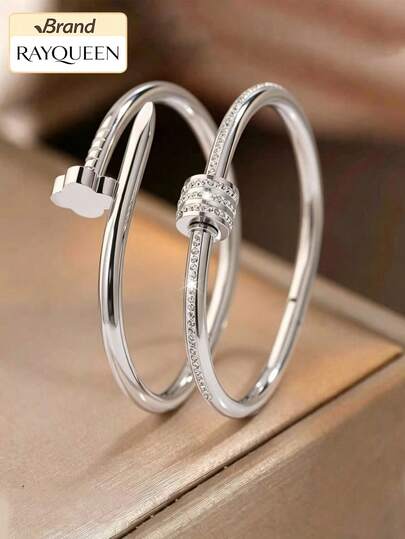 RAYQUEEN Stainless Steel Fashionable Versatile Four-Leaf Clover Bracelet For Women, Suitable As Holiday Gift