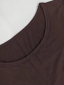 Women's Summer Slim Fit Solid Color Casual Short Sleeve Camisole, Brown - Brown - View 3