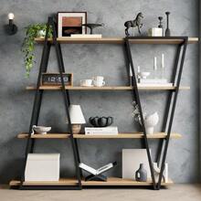 158*35*166 cm Geometrisches Stehregal – Bücherregal / Offenes Metallregal mit 25 mm Verdickt MDF-Holzböden, Dreiecksdesign, für Wohnzimmer, Küche & Arbeitszimmer,Regal - Bücherregal - Schwarz - Übersicht 3