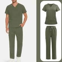 Special Wrinkle Resistant Lightweight Medical Uniforms Men Unisex Dentist Veterinary Nursing Scrubs Set Top Pants - 藍色 - 查看 6