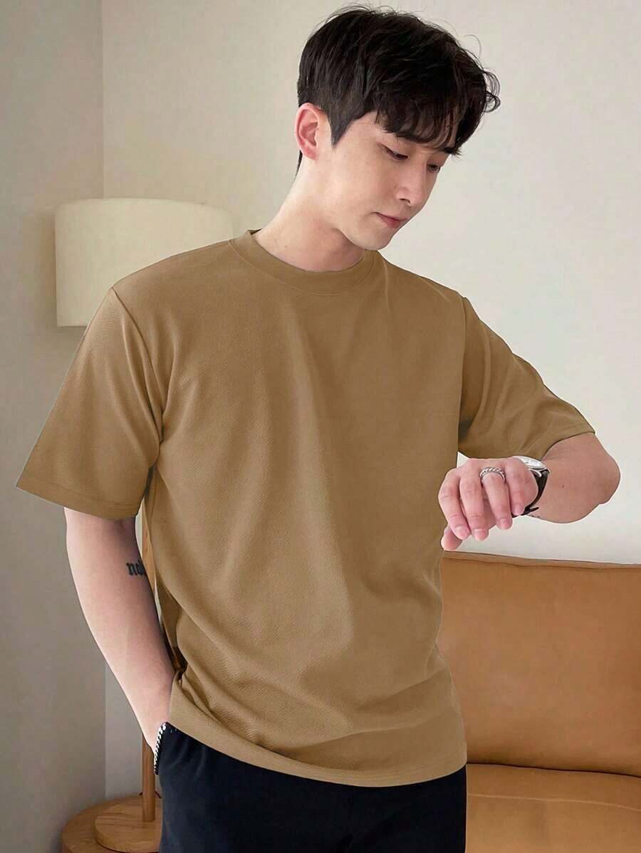 Men's Solid Color Crew Neck T-Shirt - Brown - View 1