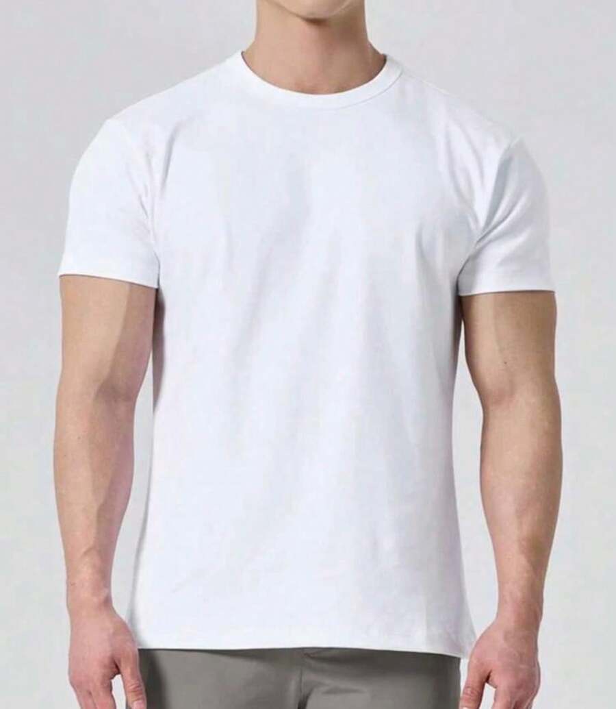 Camisetas basica lisas manga curta Estilo Casual Masculino Premium  Verão    Ajuste Regular    Nenhum - Branco - Visão 1